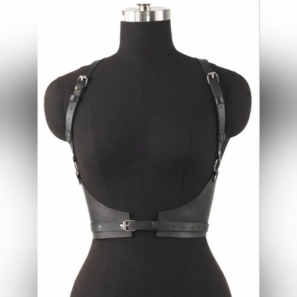 Black Leather Wide Waist Gothic Style Harness Corset Belt for Women - Picture 1 of 3